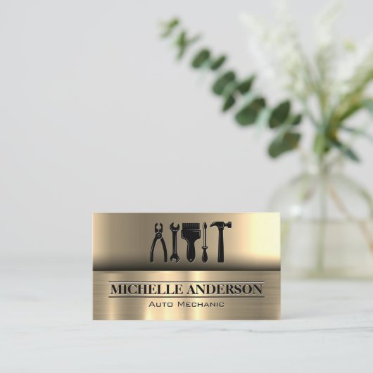 Hardware-Tools | Metallisches Gold Visitenkarte (Stehend Vorderseite)