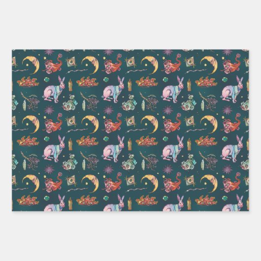 Hare and Moon Gradient Pastell Goth Wrapping Paper Geschenkpapier Set (Vorderseite 3)