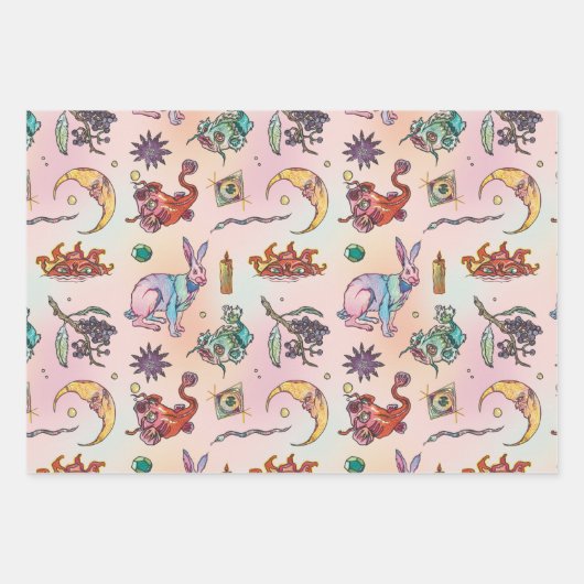 Hare and Moon Gradient Pastell Goth Wrapping Paper Geschenkpapier Set (Vorderseite)