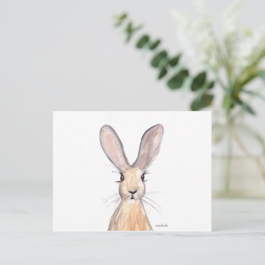 Hare Aquarell Postkarte (Stehend Vorderseite)