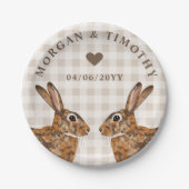 Hare Bunny Heads With Names And Date Wedding Pappteller (Vorderseite)