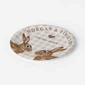 Hare Bunny Heads With Names And Date Wedding Pappteller (Schrägansicht)
