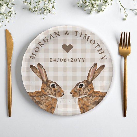 Hare Bunny Heads With Names And Date Wedding Pappteller