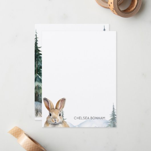 Hare Bunny Rabbit in einem Wald Wasserfarbe Mitteilungskarte (Vorderseite/Rückseite Beispiel)