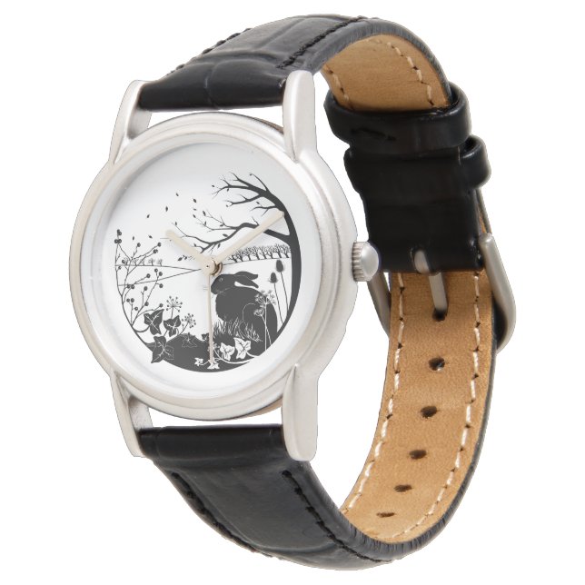 Hare Design Leather Ladys Watch Armbanduhr (Schrägansicht)