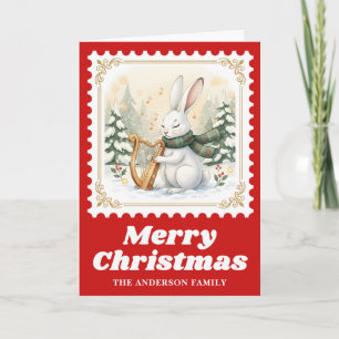 Hare Harp Retro Postage Briefmarke Weihnachtsmusik Feiertagskarte