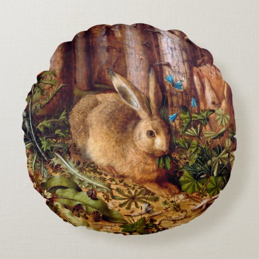 Hare in Forest Hans Hoffmann Rabbit Malerei Rundes Kissen (Vorderseite)