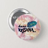 "Hare Krishna" Peacock Feather Hindu Button (Vorne & Hinten)