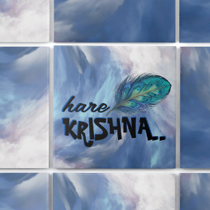 "Hare Krishna" Peacock Feather Hindu Fliese