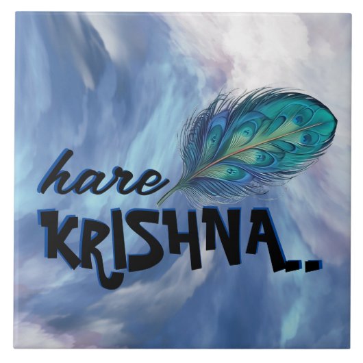 "Hare Krishna" Peacock Feather Hindu Fliese (Vorderseite)