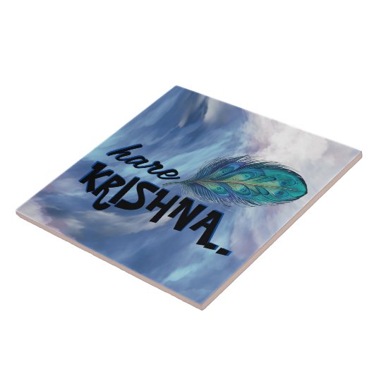 "Hare Krishna" Peacock Feather Hindu Fliese (Seite)