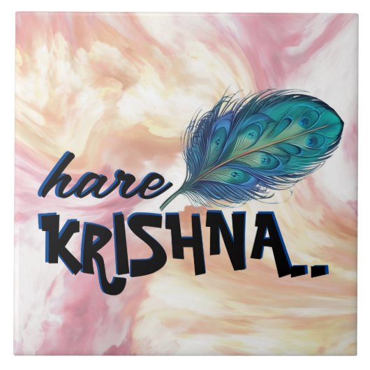 "Hare Krishna" Peacock Feather Hindu Fliese (Vorderseite)