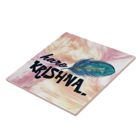 "Hare Krishna" Peacock Feather Hindu Fliese (Seite)