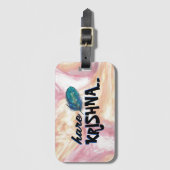 "Hare Krishna" Peacock Feather Hindu Gepäckanhänger (Vorderseite Vertikal)