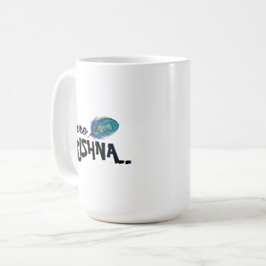 "Hare Krishna" Peacock Feather Hindu Kaffeetasse (Vorderseite Links)