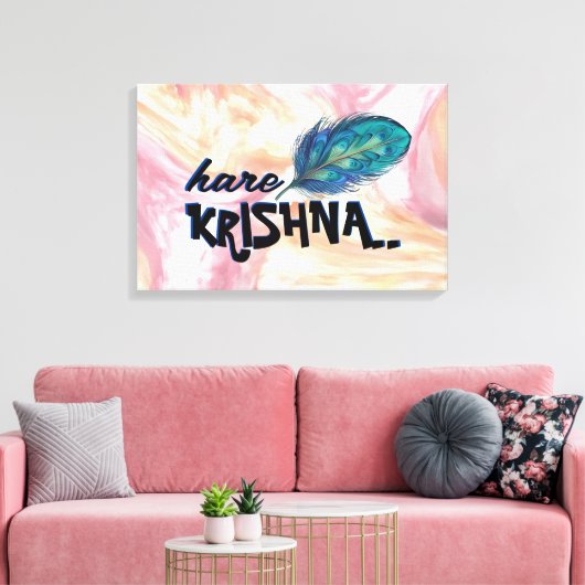 "Hare Krishna" Peacock Feather Hindu Leinwanddruck (Insitu (Wohnzimmer))