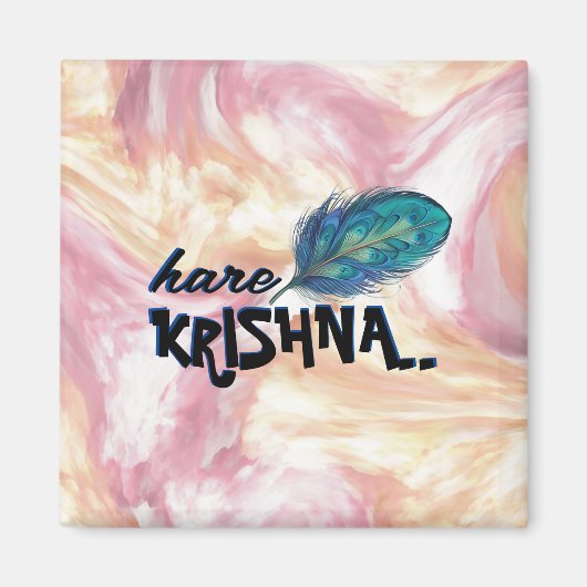 "Hare Krishna" Peacock Feather Hindu Magnet (Vorne)