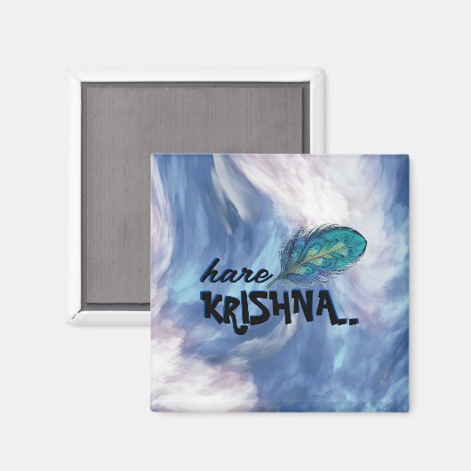 "Hare Krishna" Peacock Feather Hindu Magnet (Vorderseite/Rückseite)