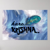 "Hare Krishna" Peacock Feather Hindu Poster (Vorne)