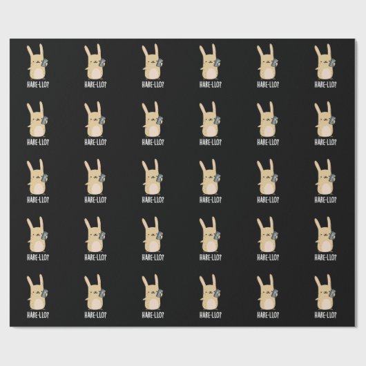 Hare-llo There Funny Hare Rabbit Pun Dark BG Geschenkpapier (Flach)