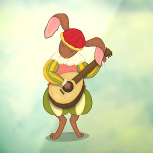 Hare Playing Lute Whimsical Medieval Musiker Fensteraufkleber
