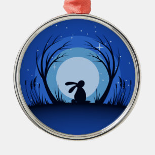 Hare, Rabbit Moonlight Silhouette Ornament Aus Metall
