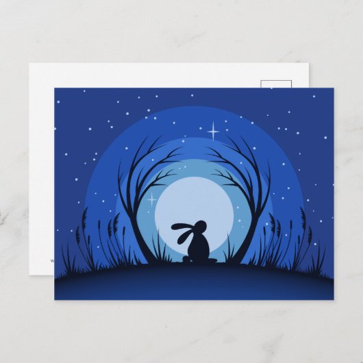 Hare, Rabbit Moonlight Silhouette Postkarte (Vorne/Hinten)