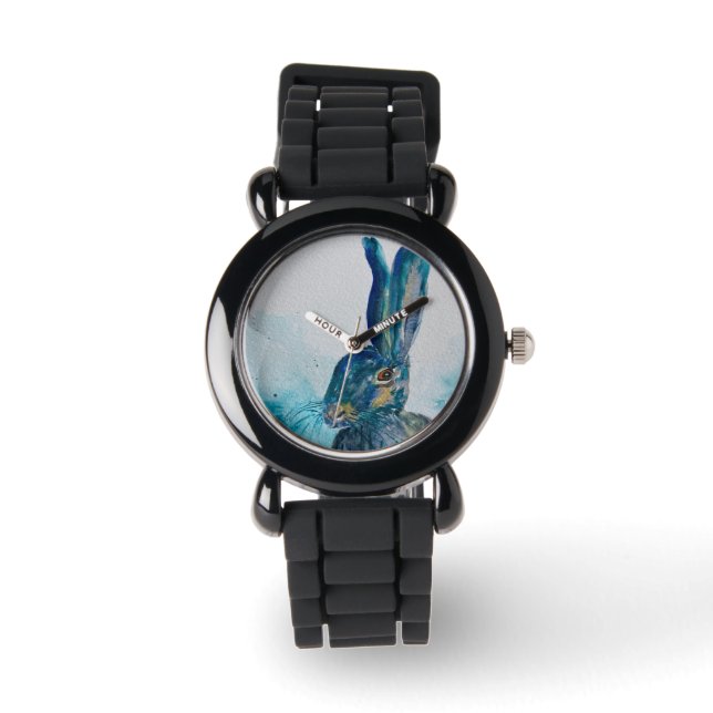 Hare Rabbit Watercolor Armbanduhr (Vorderseite)