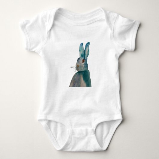 Hare Rabbit Watercolor Blue Baby Strampler (Vorderseite)