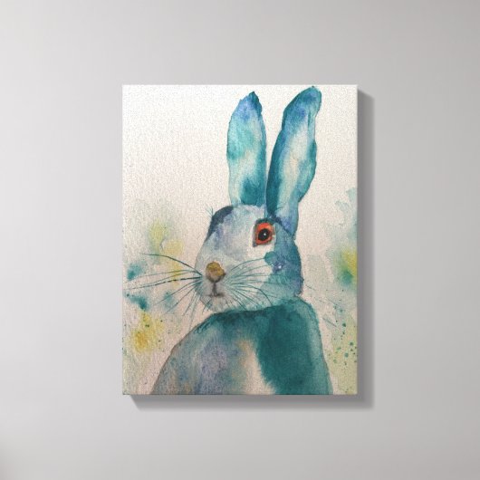 Hare Rabbit Watercolor Blue Canvas Print Leinwanddruck (Vorderseite)