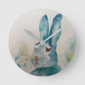 Hare Rabbit Watercolor Blue Clock Runde Wanduhr (Vorderseite)