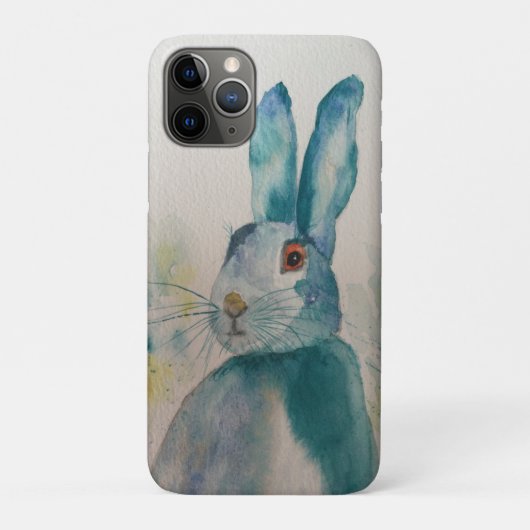 Hare Rabbit Watercolor Blue iPhone Case (Rückseite)