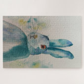 Hare Rabbit Watercolor Blue Jigsaw Puzzle (Horizontal)