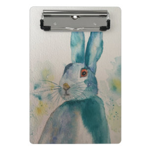 Hare Rabbit Watercolor Blue Mini Klemmbrett