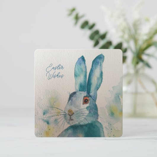 Hare Rabbit Watercolor Blue Oaster Card (Stehend Vorderseite)