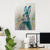 Hare Rabbit Watercolor Blue Poster (Heimbüro)