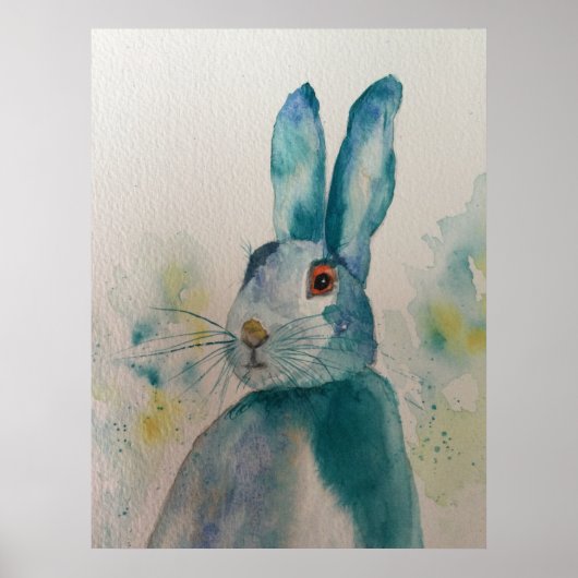 Hare Rabbit Watercolor Blue Poster (Vorne)