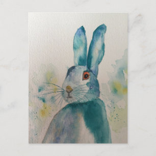 Hare Rabbit Watercolor Blue Postkarte