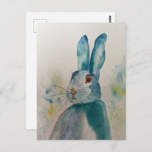 Hare Rabbit Watercolor Blue Postkarte (Vorne/Hinten)