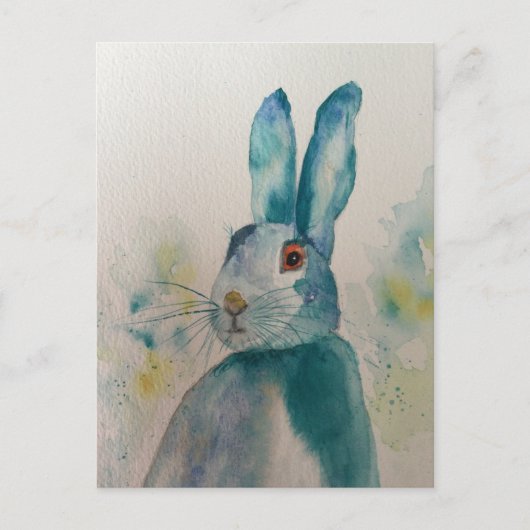 Hare Rabbit Watercolor Blue Postkarte (Vorderseite)