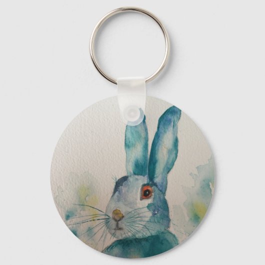 Hare Rabbit Watercolor Blue Schlüsselanhänger (Vorderseite)