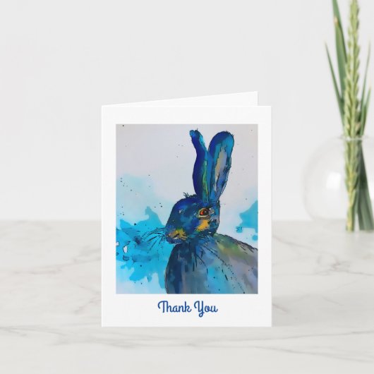 Hare Rabbit Watercolor Dankeschön Karte (Vorderseite)