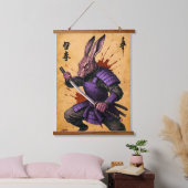 Hare Samurai - Rabbit Warrior - Japanischer Tinte Wandteppich Mit Holzrahmen (Schlafzimmer)
