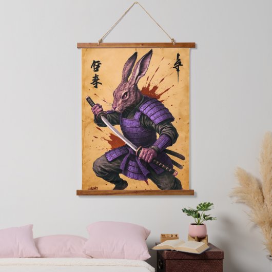 Hare Samurai - Rabbit Warrior - Japanischer Tinte Wandteppich Mit Holzrahmen (Schlafzimmer)