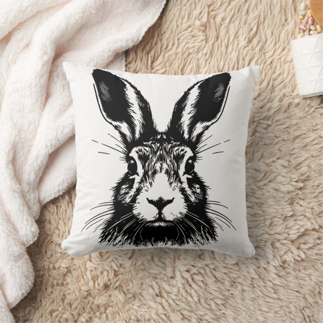 Hare Staring Line Art Kissen (Decke)