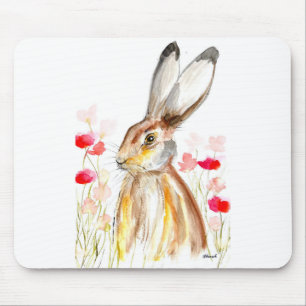 Hare Watercolor Osterkaninchen Tier Rustikale Flor Mousepad