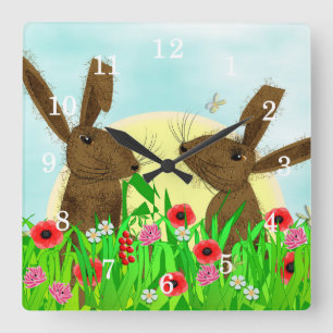 Hare Whimsical Niedlichen Tiere Quadratische Wanduhr