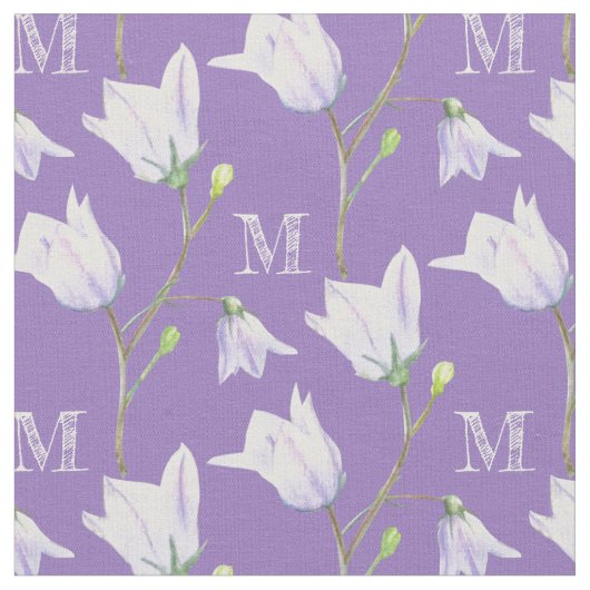 Harebell Monogramm lila blaues Gewebe Stoff (Nahaufnahme)