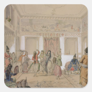 Harem-Fest, Teheran (Bleistift u. w/c auf Papier) Quadratischer Aufkleber