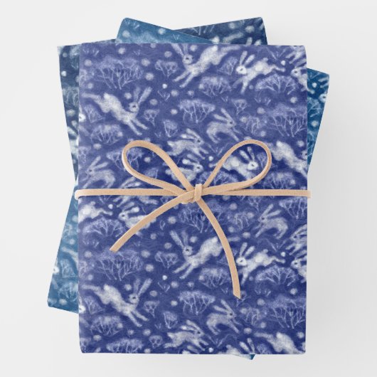 Hares Field Bunnies Kanbits Muster Blau Weiß Geschenkpapier Set (Beispiel)